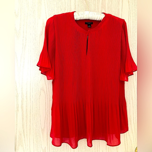Ann Taylor Red Pleated Flutter Sleeve Blouse - Picture 1 of 11